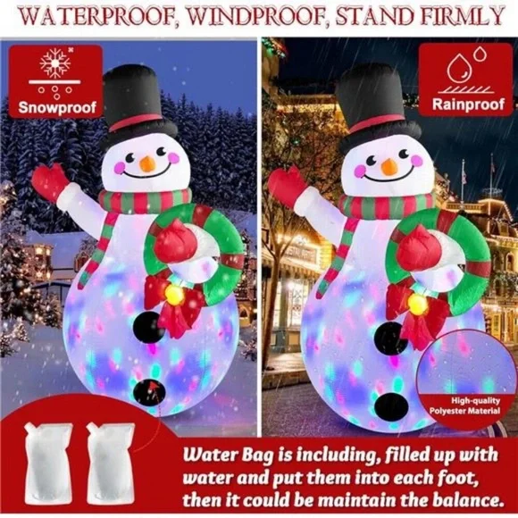 8FT Christmas Inflatables Outdoor Decor, Snowman Holding Garland Blow Up